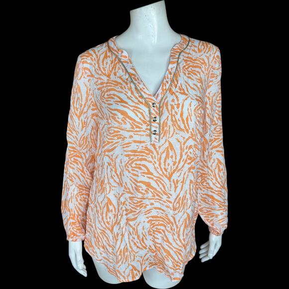 Susan Graver Tops - SUSAN GRAVER Passport Top XXS Tangerine Twist Zebra Print Rayon Blend RN81893